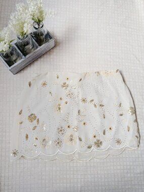 THIRTY/THIRTY Ivory Floral Beaded Sequin Mini Skirt Size S